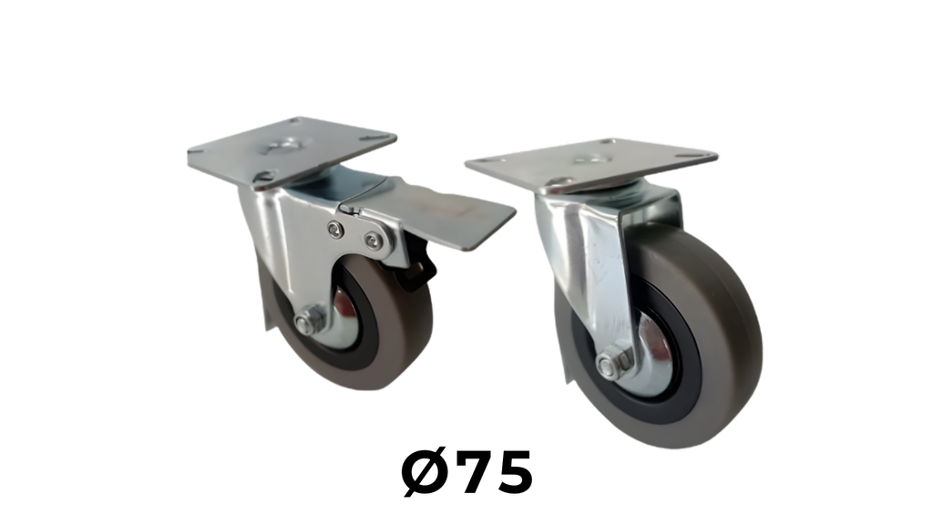 RUEDA GOMA GRIS Ø75 CON FRENO